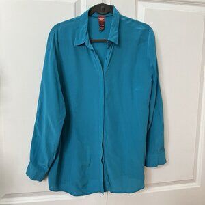 100% Silk Teal Button-Up Women's Top